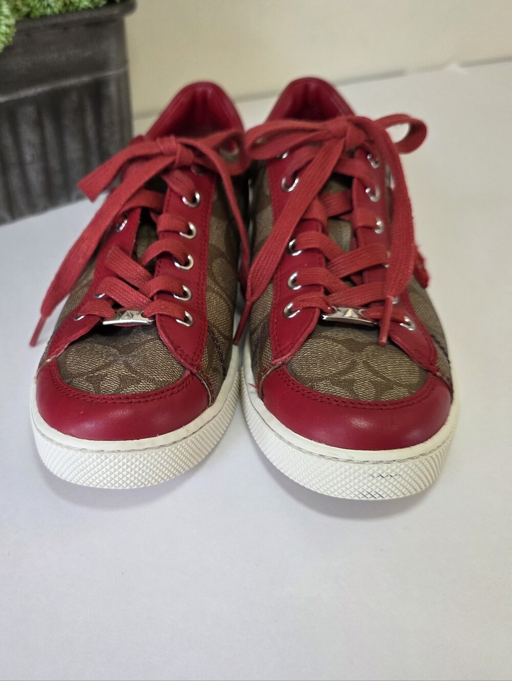 Coach Porter Signature Sneakers Khaki Red Womens Size 8.5M - Picture 4 of 13